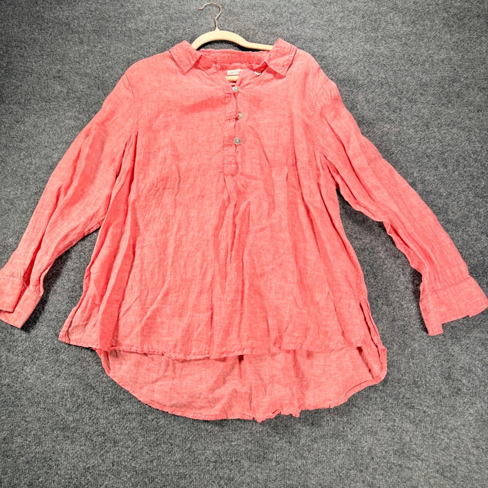 Sigrid Olsen Linen Tunic Shirt Coral Pink Long Sleeve Roll Tab Plus 1X Womens